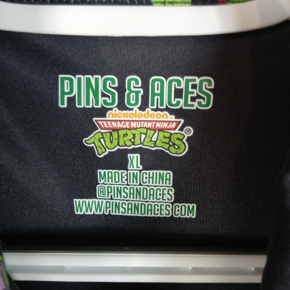 Pins & Aces Golf Polo Shirt Mens Size XL Black Graphic TMNT Turtle Flower Power - Picture 3 of 7